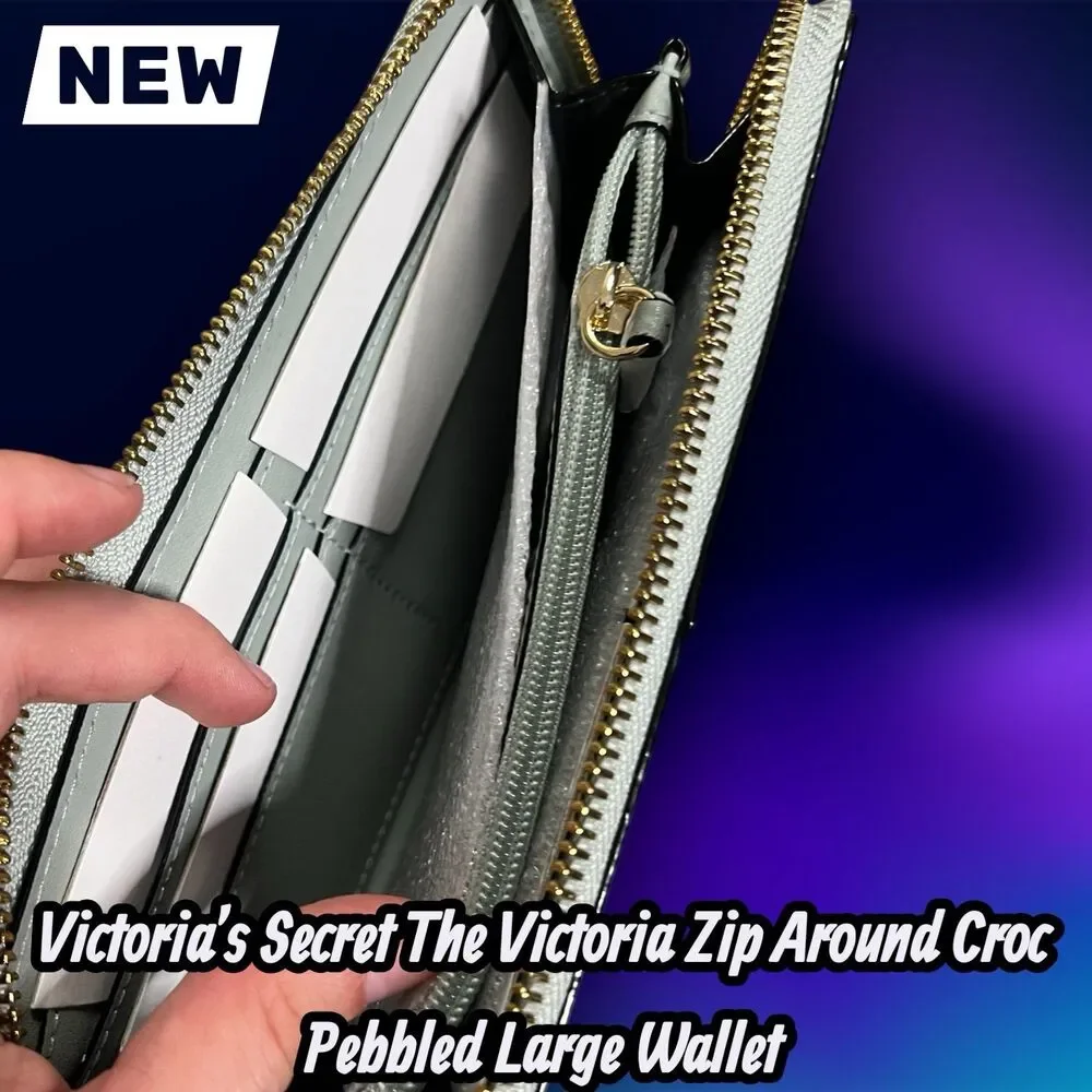 NEW Victoria’s Secret The Victoria Zip Around Croc Pebbled Large Wallet - Picture 3 of 6
